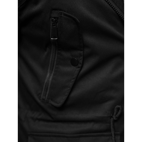 Men's black jacket with fur Premium JS/22M317/392 - Men's Jackets and Coats Men's black jacket with fur Premium JS/22M317/392 Premium
