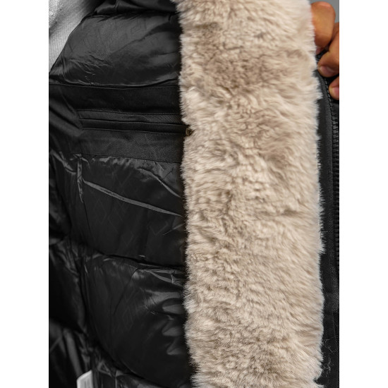 Men's black jacket with fur Premium JS/22M317/392 - Men's Jackets and Coats Men's black jacket with fur Premium JS/22M317/392 Premium