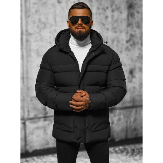 Vīriešu melna ziemas jaka ar kapuci JS/22M332/392 - Rīcība Vīriešu melna ziemas jaka ar kapuci JS/22M332/392 Premium
