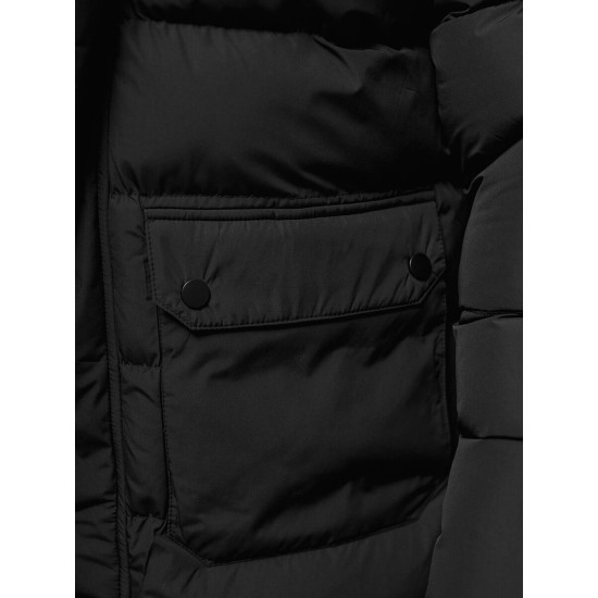 Vīriešu melna ziemas jaka ar kapuci JS/22M332/392 - Rīcība Vīriešu melna ziemas jaka ar kapuci JS/22M332/392 Premium
