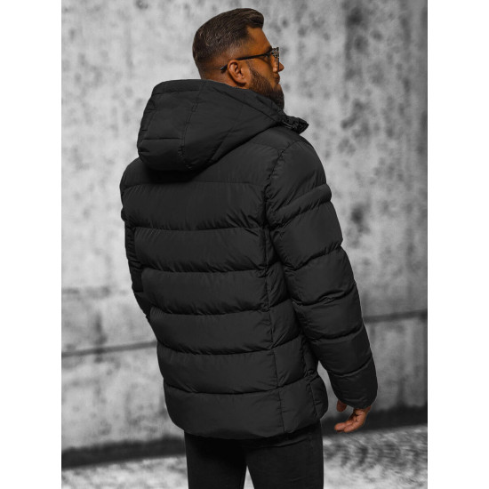 Vīriešu melna ziemas jaka ar kapuci JS/22M332/392 - Rīcība Vīriešu melna ziemas jaka ar kapuci JS/22M332/392 Premium