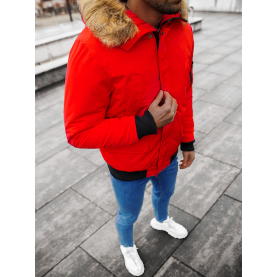 Bomber stila ziemas sarkana vīriešu jaka Lemor JS/201901