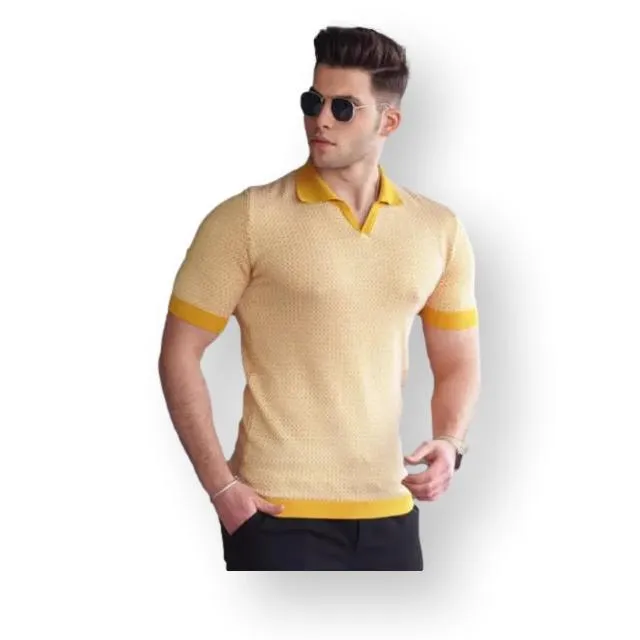 Dzeltens/balts vīriešu T-krekls Hippie PK5077 Premium