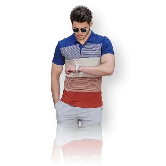 Mens blue-brown T-shirt Polo PK9280 Premium