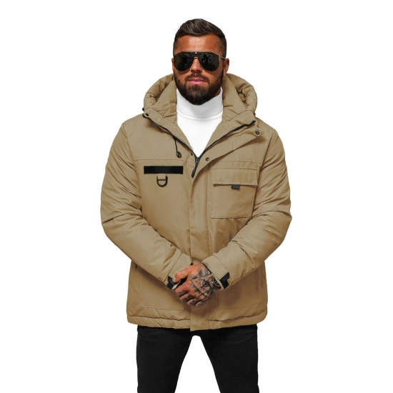 Vīriešu brūna jaka ar kapuci Ziema JS/31M5018