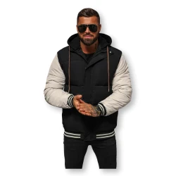 Vīriešu melna jaka ar brūnām piedurknēm Ecru