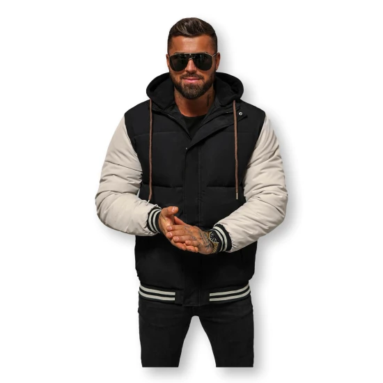 Vīriešu melna jaka ar brūnām piedurknēm Ecru JS/31M5002