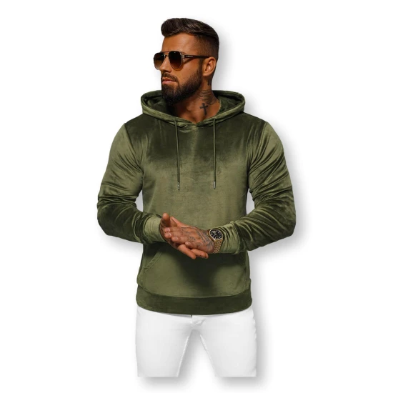 VĪRIEŠU ZAĻŠ VELŪRA DŽEMPERIS AR KAPUCI JS/8B1170/3