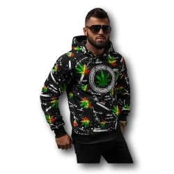 Vīriešu melns džemperis ar daudzkrāsainu apdruku Kanna