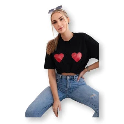Sieviešu melns T-krekls TwoHearts