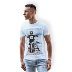 Vīriešu balts motocikla T-krekls