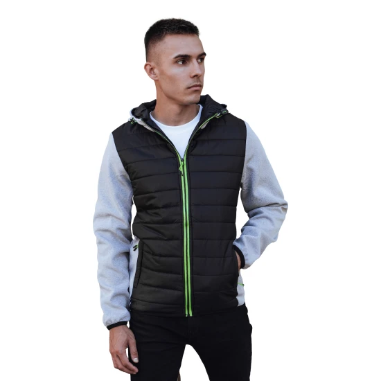 Vīriešu pelēka jaka ar zaļām detaļām Lucas TX4862