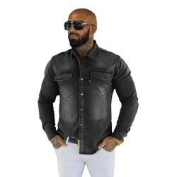 Vīriešu džinsa krekls pelēkā krāsā 