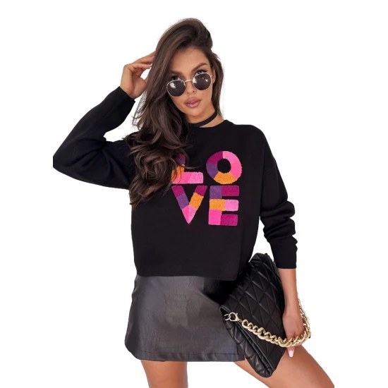 Sieviešu melns oversize džemperis Love MY1982
