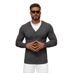 Tumši pelēks vīriešu džemperis ar pogām Otom