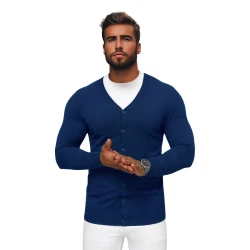 Zils vīriešu džemperis ar pogām Otom