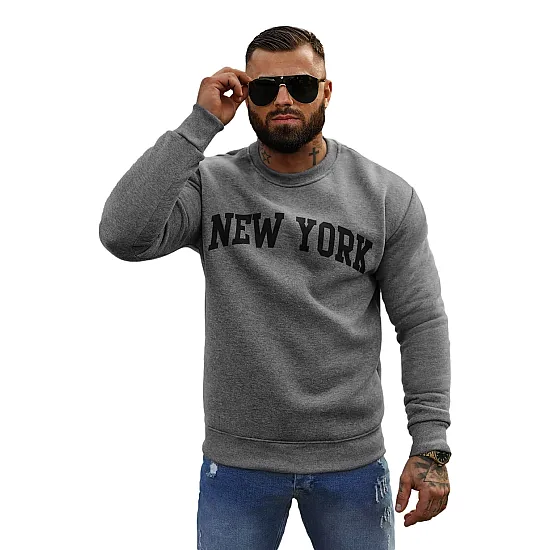 Vīriešu pelēks džemperis ar kapuci New York JS/8B1362/5