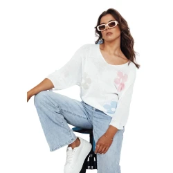 Sieviešu balts džemperis Ziedi