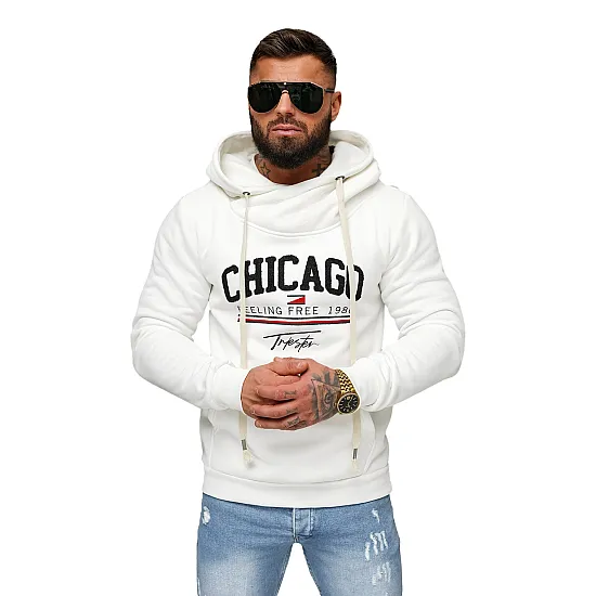 Vīriešu balts džemperis ar kapuci Chicago O/TT30508