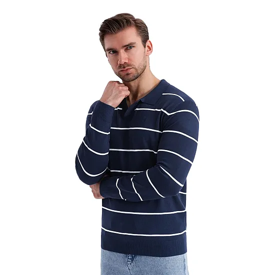 Vīriešu polo krekliņš ar garām piedurknēm zils Don V1 OM-POLS-0146