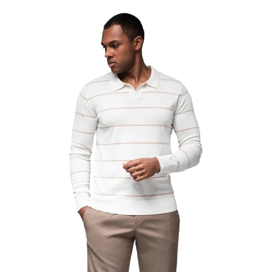 Vīriešu polo krekliņš ar garām piedurknēm balts Don V4 OM-POLS-0146