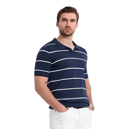 Vīriešu svītrains tumši zils polo krekls Ton V1 OM-POSS-0145