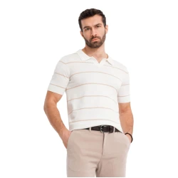 Vīriešu polo krekls ar baltiem un brūniem svītrveida svītriņiem Ton