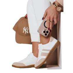 Sieviešu balti ikdienas apavi ar brūnām detaļām Niti