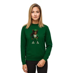 Sieviešu tumši zaļa džemperis ar kapuci Green White Bear