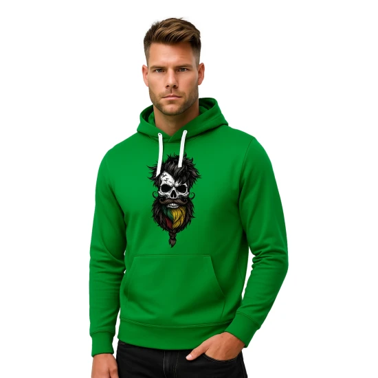 Vīriešu zaļš svīteris ar kapuci Skull Beard Moustache PK4011