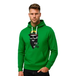 Vīriešu zaļš sporta krekls ar kapuci Galvaskauss ar uzrakstu