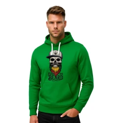 Vīriešu zaļa jaka ar kapuci Skull beard-grey cepure