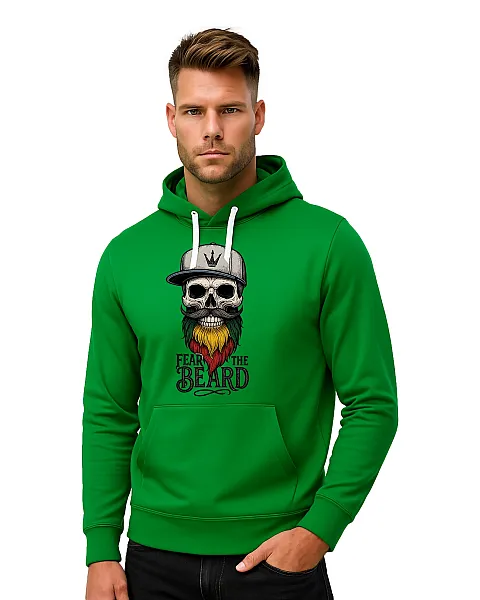 Vīriešu zaļa jaka ar kapuci Skull beard-grey cepure