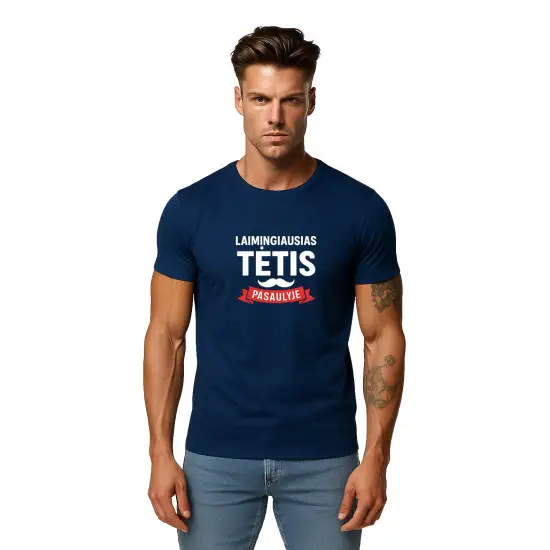 Tumši zils Happy Daddy T-krekls (balts) PK4006
