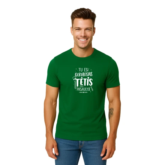 Vīriešu tumši zaļš T-krekls Best Dad (balts) PK4002