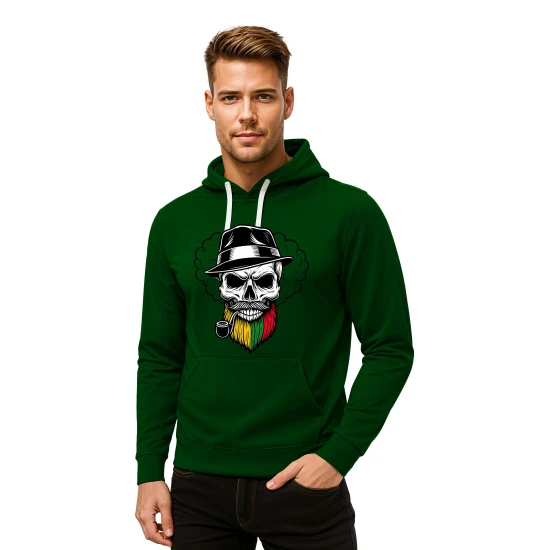 Tumši zaļš džemperis ar kapuci Galvaskauss un Pipe PK4013