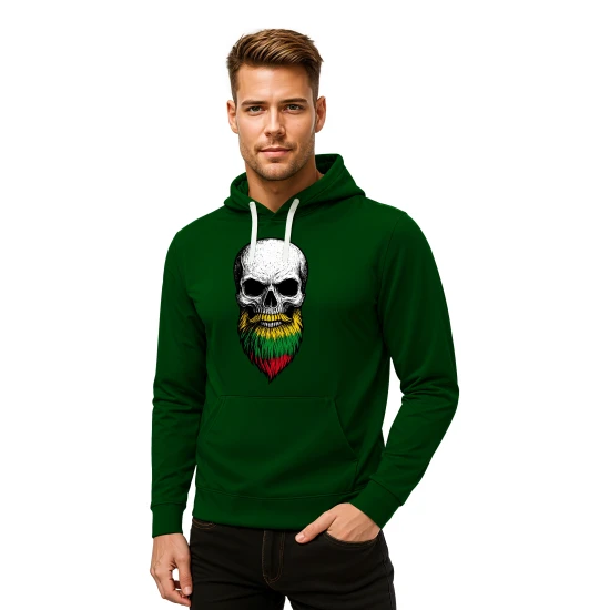 Tumši zaļa jaka ar kapuci un bārdu Skull and Beard PK4013