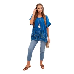 Sieviešu tumši zils krekls ar ziediem Limon