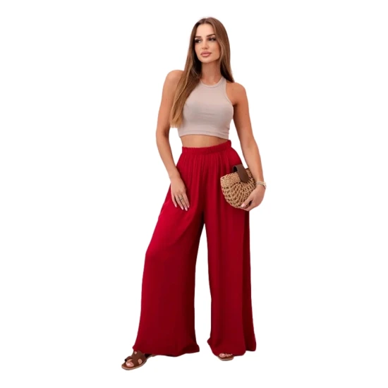 Sieviešu platās bikses Andi tumši sarkanā krāsā 32546