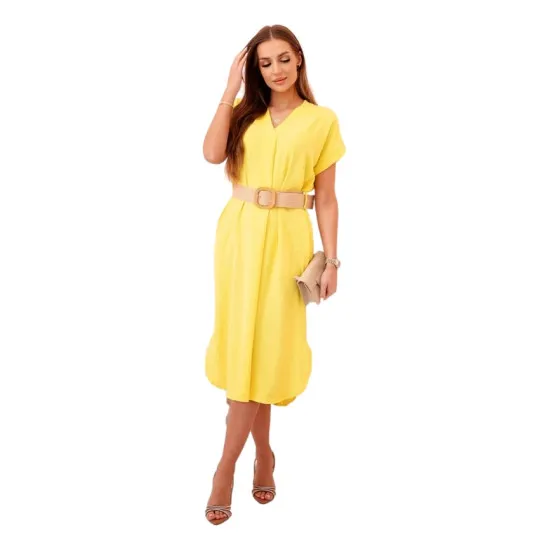 Women's yellow dress with belt Amber 29340