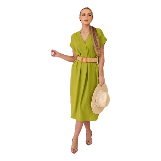 Women's light green dress with belt Amber 24037
