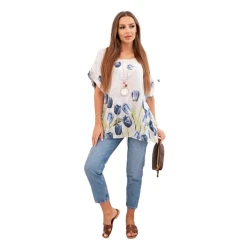 Sieviešu balts krekls ar ziediem Limon