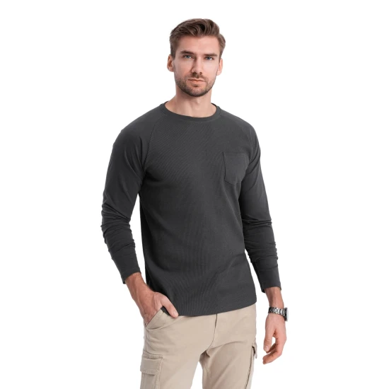 Vīriešu tumši pelēks krekls ar garām piedurknēm Doug V5 OM-LSCL-0109