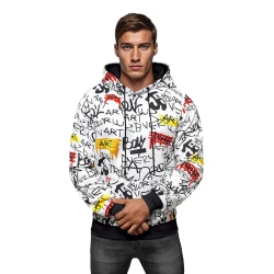 Vīriešu balts džemperis ar kapuci