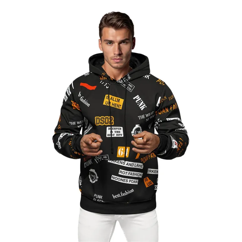 Vīriešu melns džemperis ar kapuci Rot Fashion JS/8B1250/3Z