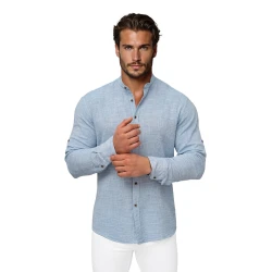 Vīriešu zils svinību krekls ar stāvveida apkakli