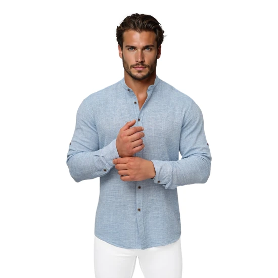 Vīriešu zils svinību krekls ar stāvveida apkakli O/V157