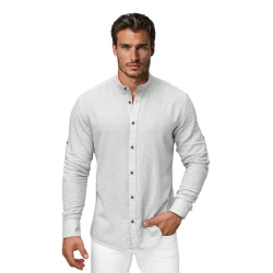 Vīriešu pelēks ballīšu krekls ar stāvveida apkakli