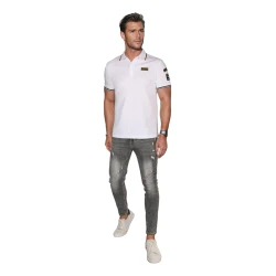 Vīriešu polo krekliņš ar plāksteriem balts US Army