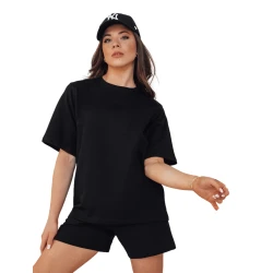 Sieviešu melns T-krekls Swan